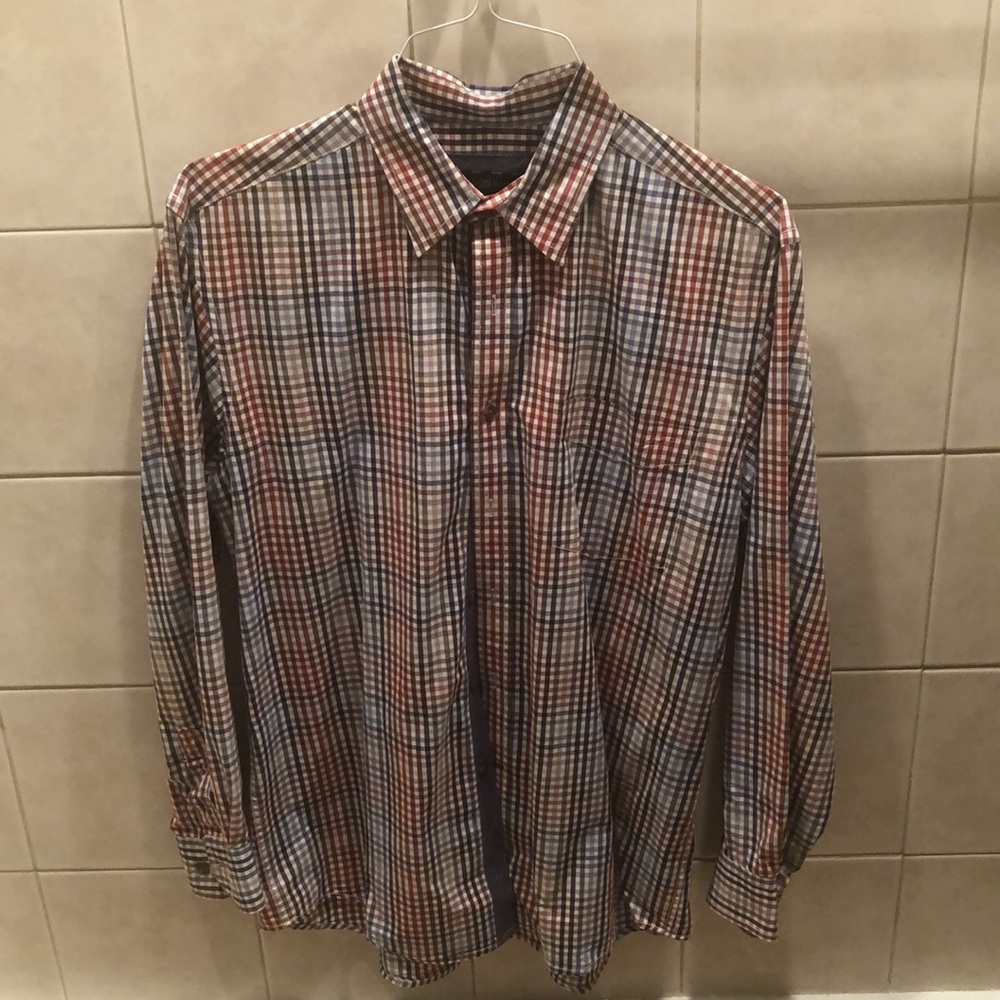 Club Room Button Down Dress Shirt Brown Plaid